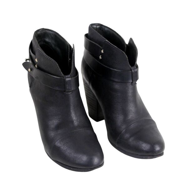 rag & bone Shoes - rag & bone NY BLACK GENUINE LEATHER HIGH HEEL ROUND TOE BELTED ANKLE BOOTS Sz 37